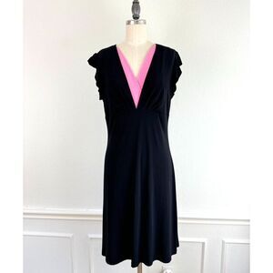 Giorgio Fiorlini Vintage Y2K 90's Black Jersey Dress Sz S Flowy Cap Sleeves